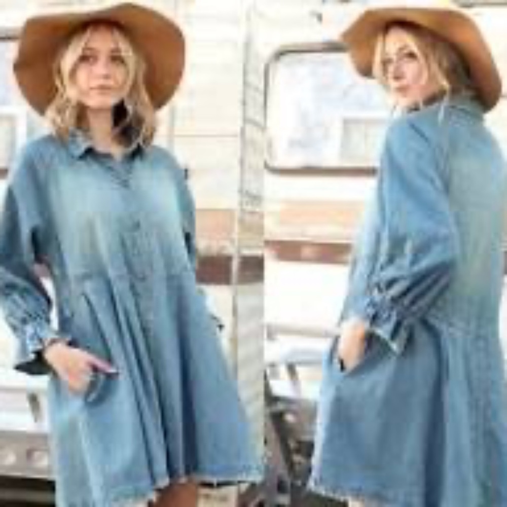 Veveret Babydoll denim women’s large blue jean long sleeve western trendy button